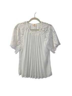 Entro Pleated Bodice Crochet Sleeve Blouse Size Small